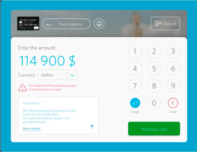 Personal offer shown on the ATM screen during a transaction